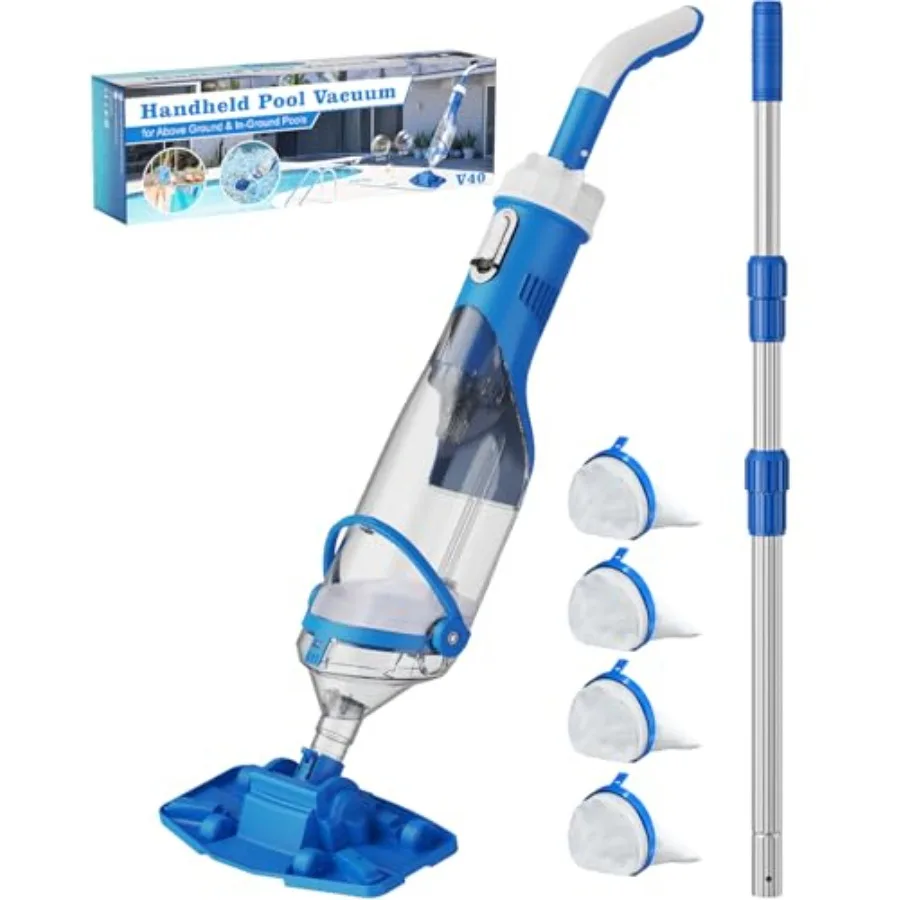 

Беспроводной пылесос для бассейнов с телескопической штангой, мощность всасывания 8,5 галлонов в минуту, технология Supercharge 5H, ручной пылесос для бассейнов.