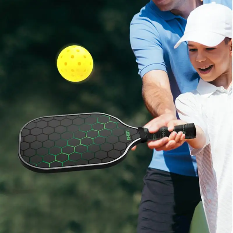 Juego de paleta de bolas de pepinillo de 2 juegos de raquetas profesionales, raquetas de bolas de paleta, paletas de bolas de pepinillos de fibra de vidrio, 4 bolas de pepinillos, equipo de cancha