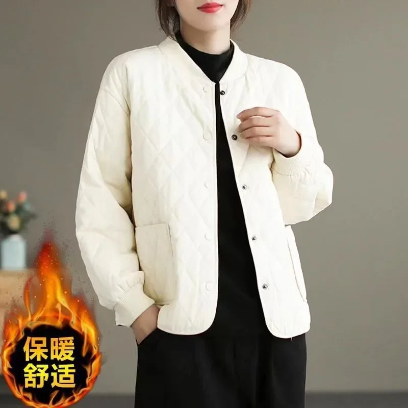 ملابس الشتاء امرأة سترة مبطنة موضة خفيفة الوزن الوقوف طوق كم طويل واحدة الصدر تقسم جيوب معاطف أسود جديد #3