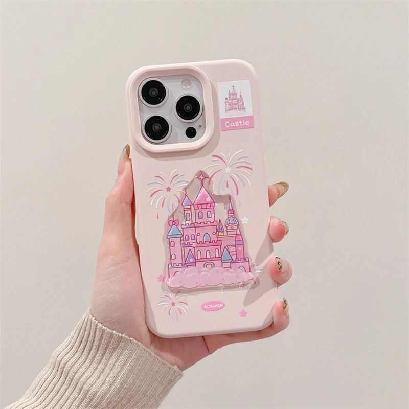 Pink Castle Matte TPU Silicone Phone Case For iPhone 16 15 13 14 Pro Max Soft Back Cover Shell