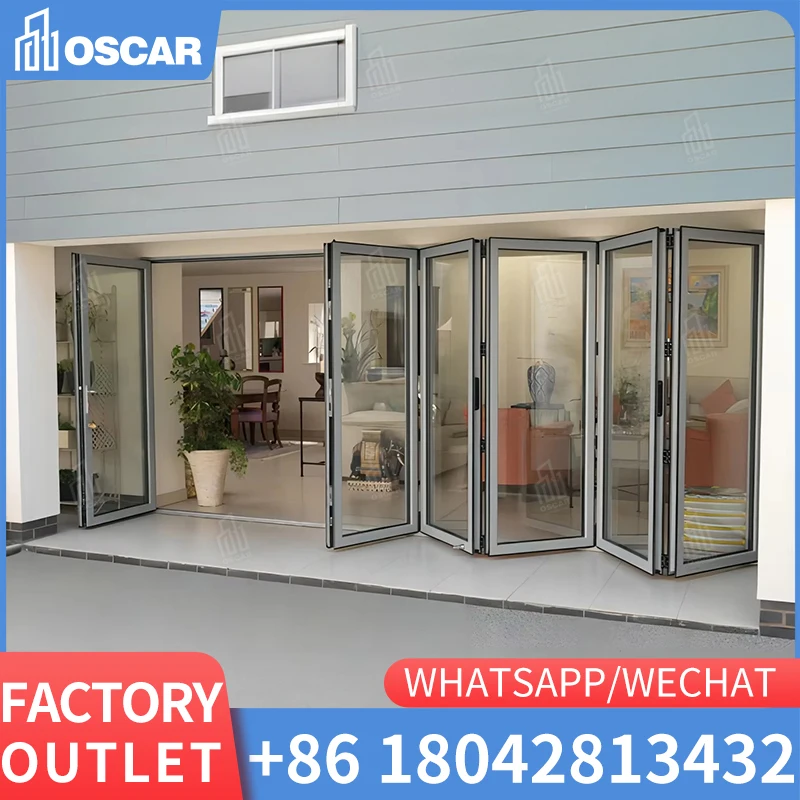 DERCHI NFRC Heavy Duty Commercial Patio Hurricane Energy Efficient Folding Glass Door Thermal Break Aluminum Glass Bifold Doors