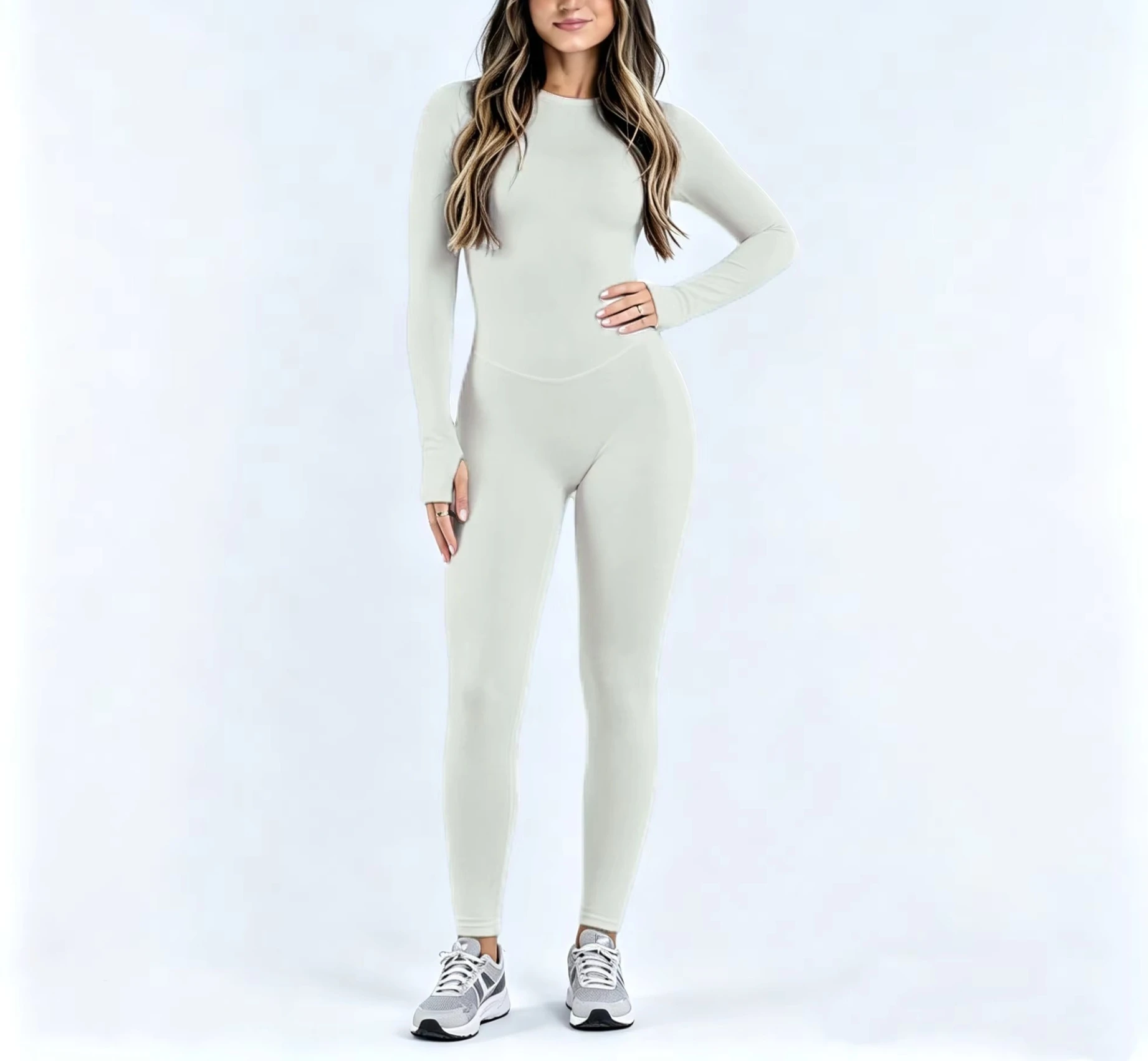 Impact Langarm-Hose Einteiler-Jumpsuit für Damen Rückenfrei Schlanke Passform Elastische Bauchkontrolle Yoga Fitness Sport Workout Bodysuit – Detail 4