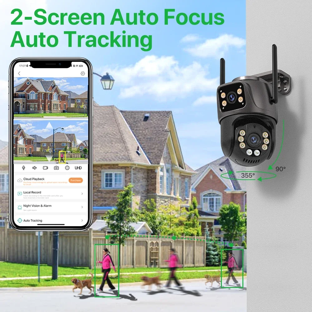 External 4K 8MP Waterproof WiFi Camera HD Dual Lens Auto Tracking Cam Outdoor Wireless Security PTZ Camera Security Cam System