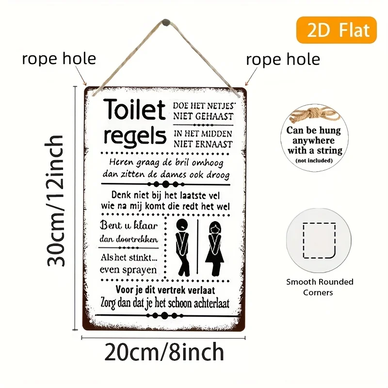 Funny Dutch Bathroom Rules Vintage Iron Sign – 12x8 Inch Durable Rustic – Perfect for Home, Cafe, Bar, Garage Spaces – 2D Flat