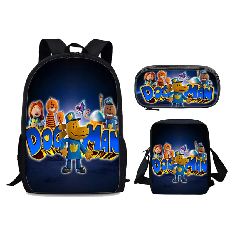 Dog Man 3pcs Set Backpack School Bags Anime Shoulder Bag Pencil Case Camping Book Bags for Boys Girls Best Gift