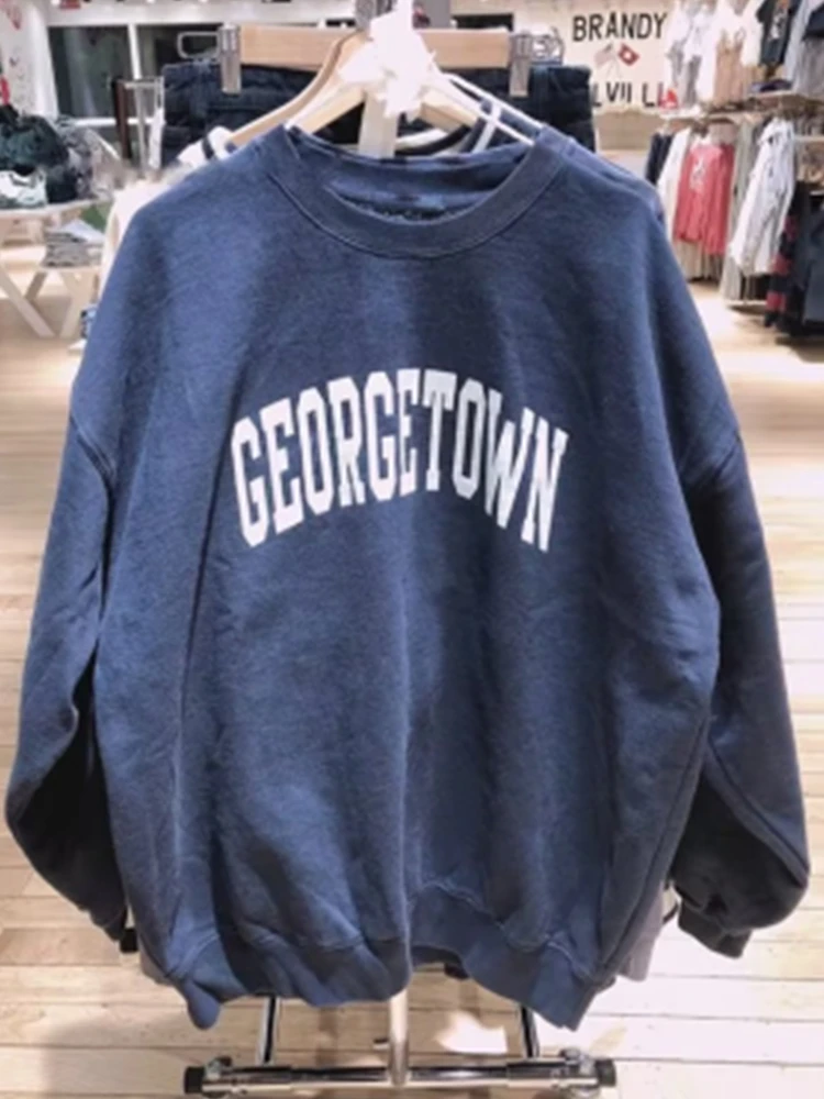 Casual Women GeorgeTown Printed Sweatshirts 2023 Fall Fashion O Neck Long Sleeves Sweatshirts Female Loose Pullovers