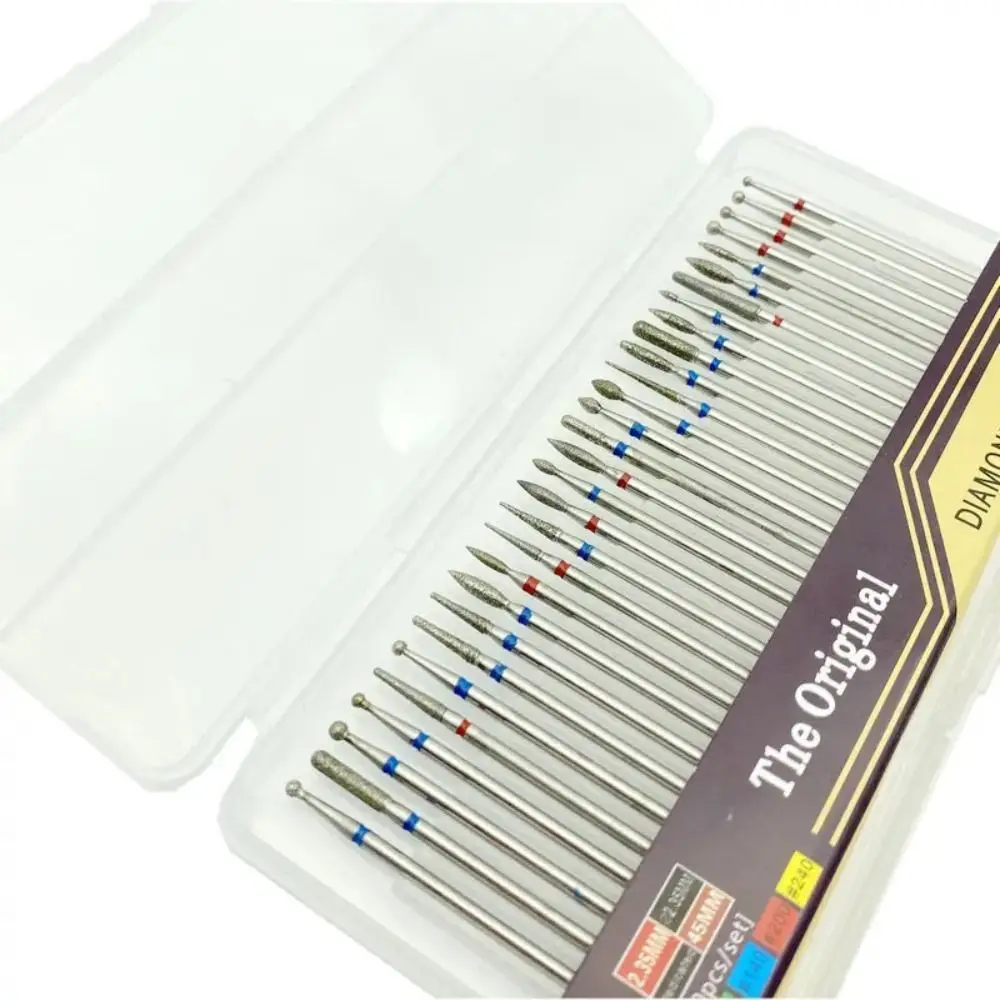 30개/박스 다이아몬드 매니큐어 그라인딩 헤드 세트 필링 조각 네일 드릴 비트 키트 네일 트리밍 교체용 헤드