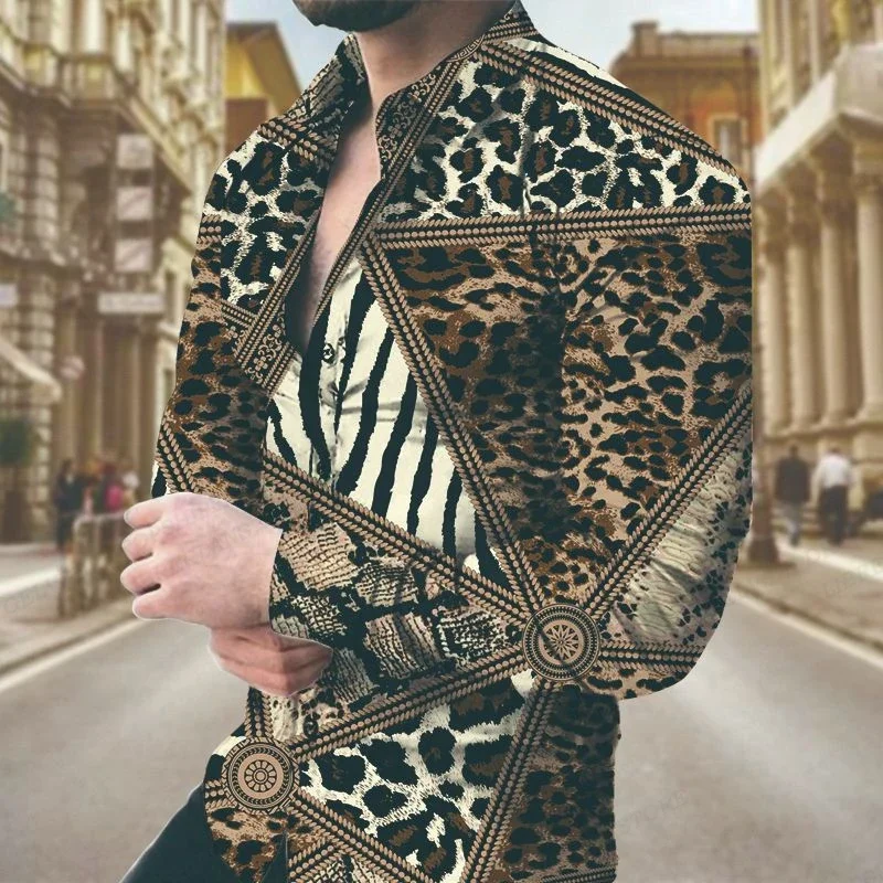 

Leopard Shirts Men Fashion Shirt Long Sleeve Hawaiian Shirts Cuba Beach Blouse Men's Clothing Vocation Camisas Streetwear