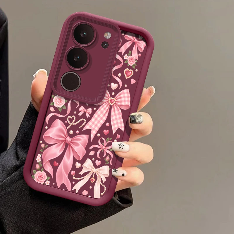Bowknot Floral Design Phone Case For Vivo X200 FE X100S X90 X80 X70 Pro X60 X23 Lens Protect Soft Silicone Protective Cover Capa