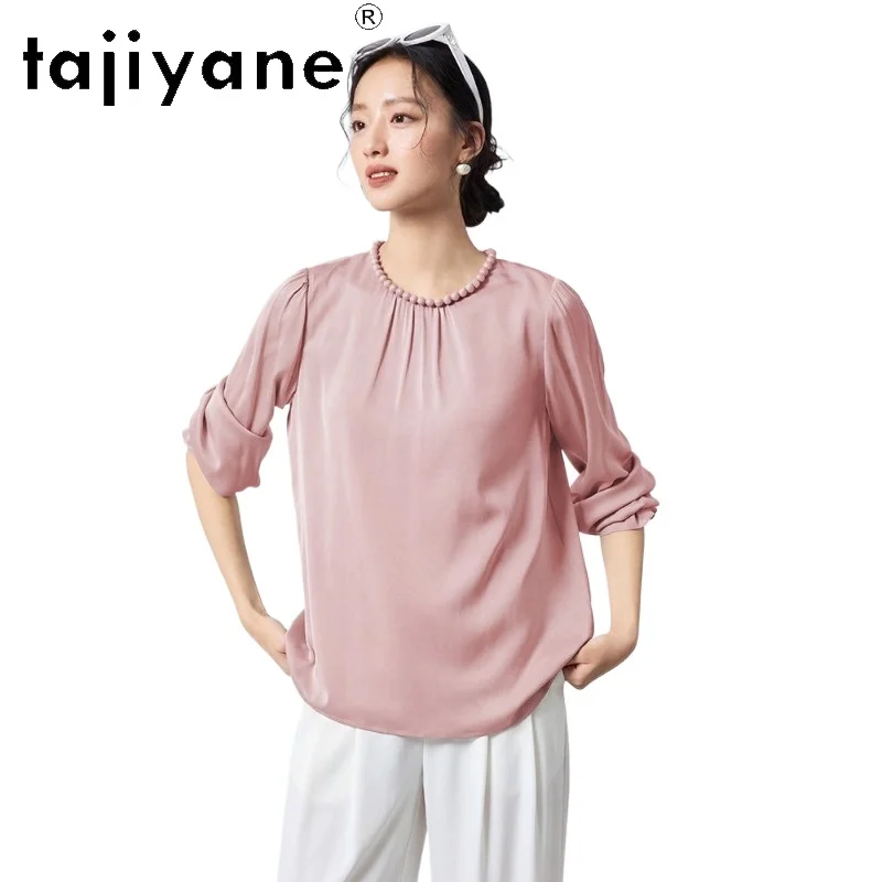 

TAJIYANE 19MM 91.8% Шелковые женские рубашки из тутового шелкопряда, элегантные однотонные блузки с круглым вырезом, высококачественные женские топы, весна 2026, женская одежда