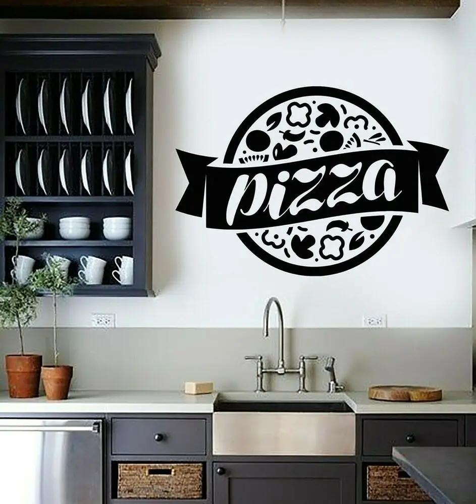 Fresh and Tasty Pizza Pattern Wall Decal Stickers Kitchen Wall Decor Pizzeria Sign Posters Italian Food Sticker Modern G954