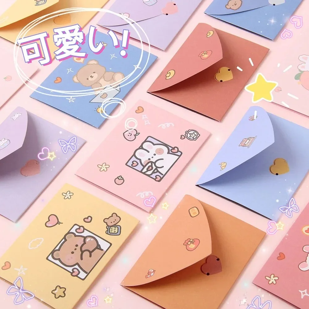 10pcs Japanese Cute Style Paper Envelopes Bear Rabbit Blessing Thank Envelope Cartoon Decoration Letter Paper Greeting Gift Card