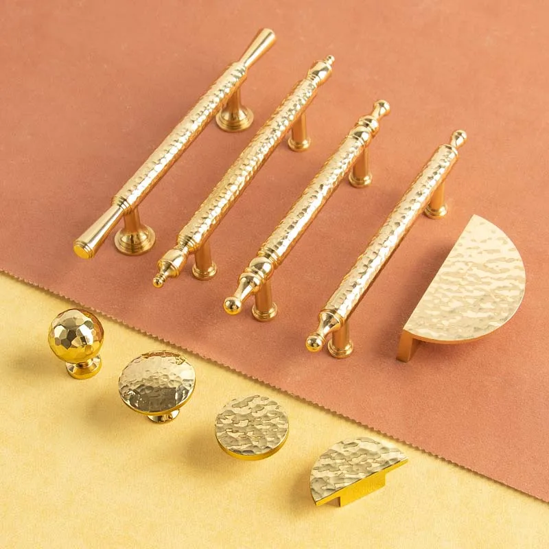 Pure Brass Hand Hammer Grain Round Ball Single-hole Cabinet Door Handle Gold Light Luxury Cabinet Drawer Handles for Furniture