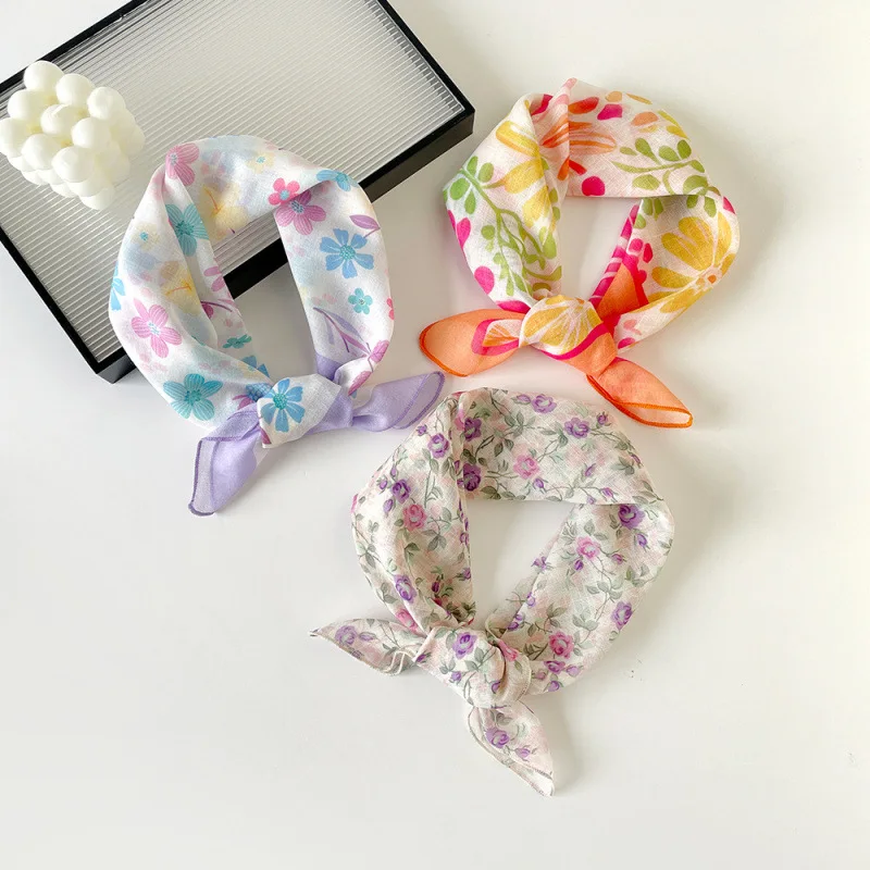 Fresh and Sweet Small Scarf: 58cm Cotton-Linen for Women, Vintage Bohemian Silk Scarf Wrap, Neck Head Daily Travel Gift Trendy