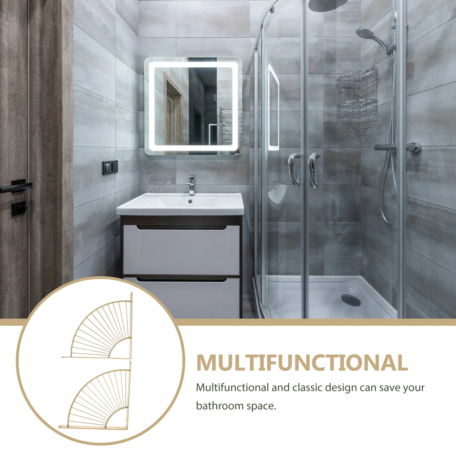 2pcs Iron L Shape Shelf Support Brackets Wall-Mounted Fan Shaped Fixing Bracket For Bathroom Kitchen Bedroom Space Saving