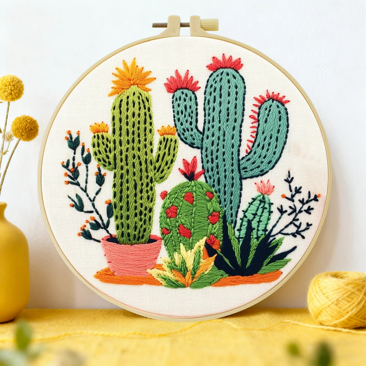 1 Stück 20X20CM/15X15CM 7,87/6,3 Zoll Kaktus-Stickerei-Starter-Kit DIY-Kit DIY-Stickerei-Set Handarbeiten Heimdekoration Nadelkunst – Detail 1