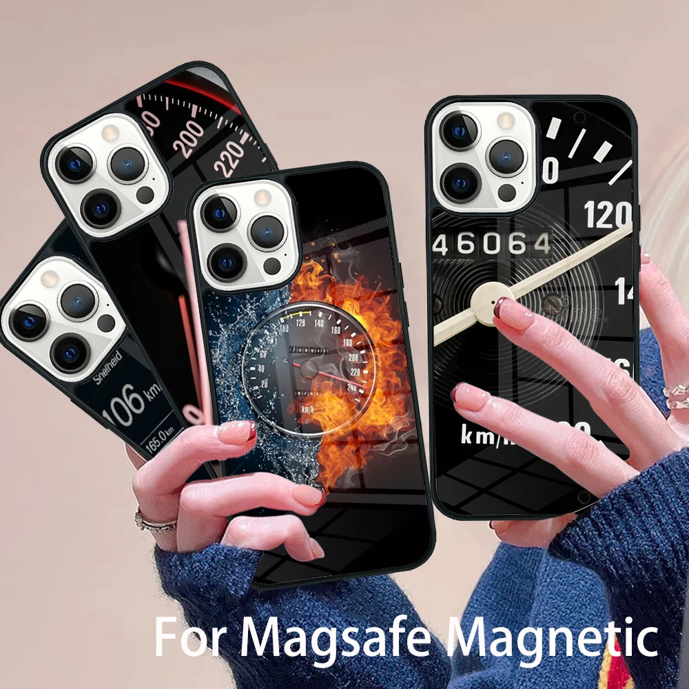 

Cool Retro Speedometer Phone Case Magesafe Magnetic Wireless Charge Cover For IPhone 16 11 12 13 14 15 Pro Max Plus Mini