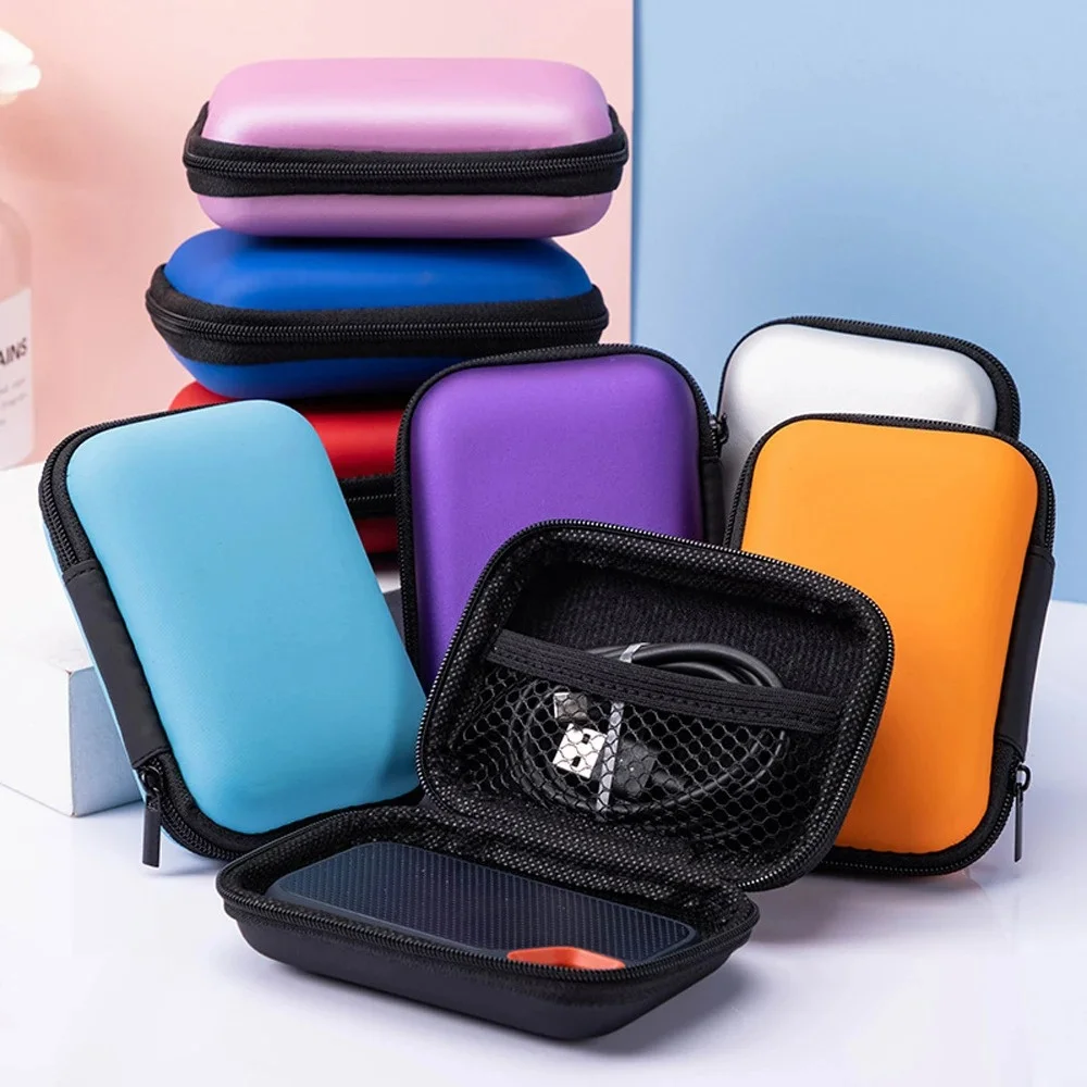 Portable Travel EVA Storage Bag with Protective Zipper for Flash Drive Headphones Mobile Phone Charger Data Cable Organizer