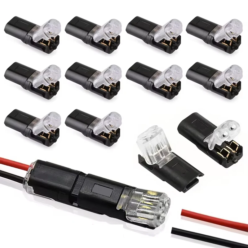 10pcs 2 Pin 2 Way Universal Compact Wire Terminals, No Wire-Stripping Required, Toolless Spring Wire Connectors, Quick Splice