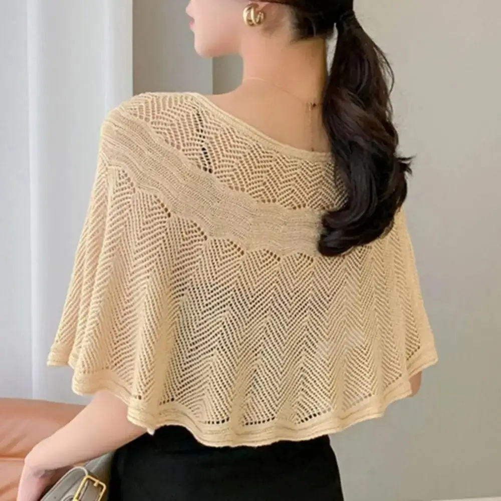 

Casual Flower Knitted Shawl Breathable Solid Color Neck Guard Cloak Scarf Fake Collar Hollow Sunscreen Blouse Pullover Spring