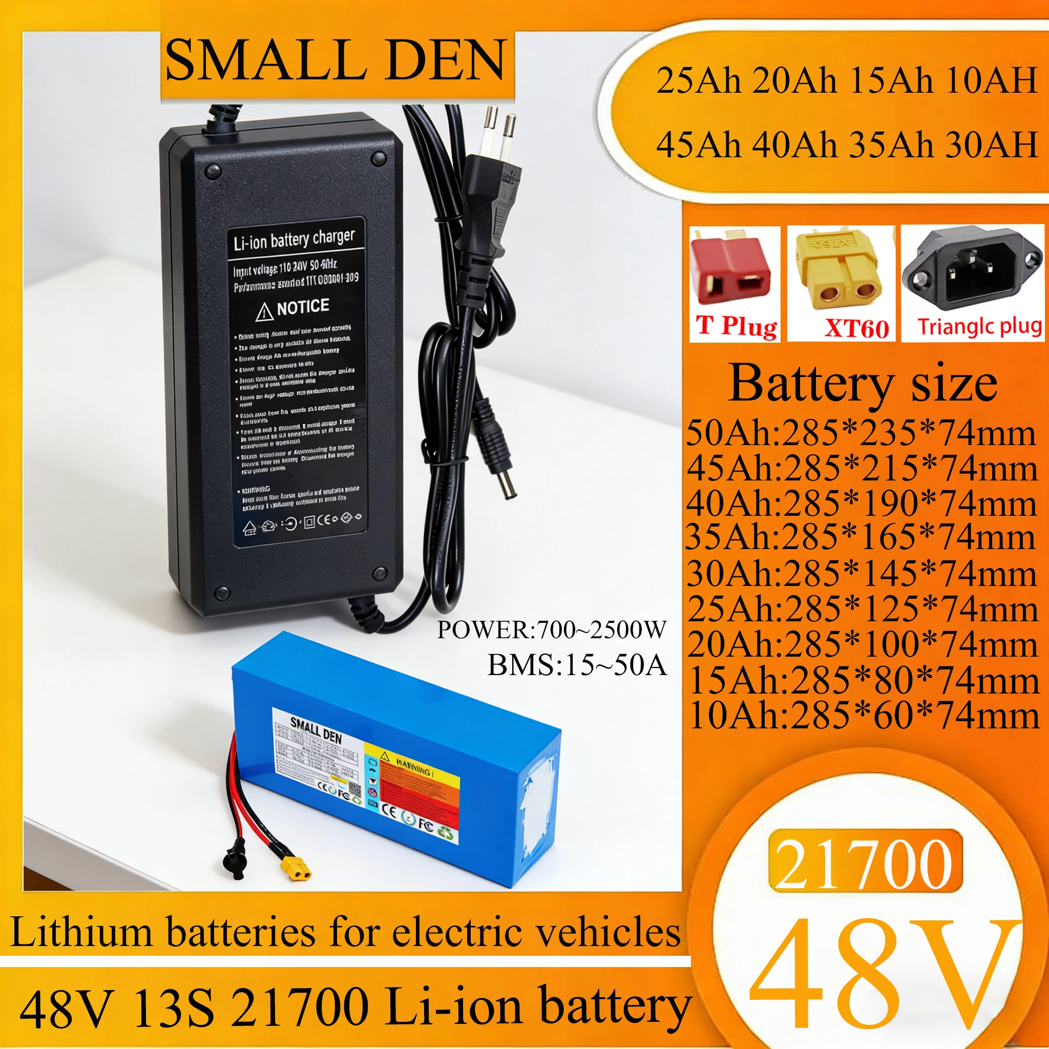 new 21700 48V 10Ah 20Ah 45Ah 30Ah 25Ah 35Ah 50Ah Lithium battery pack High Power built-in BMS For Electric scooter Tools+charge