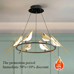 Pendant Lamps Postmodernism Art Gold Magpie Bird Led Chandelier for Loft Living Room Bedroom Restaurant Home Decoration Lighting