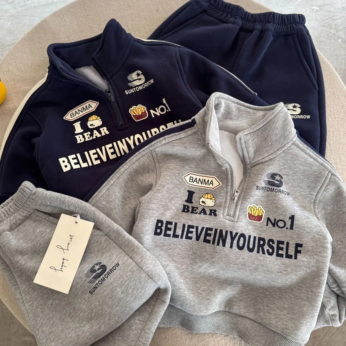 2026 Winter New Children Warm Clothes Set Boys Girls Fashion Sportwear Kids Fleece Sweatshirt + Pants 2pcs Suit Toddler Outfits