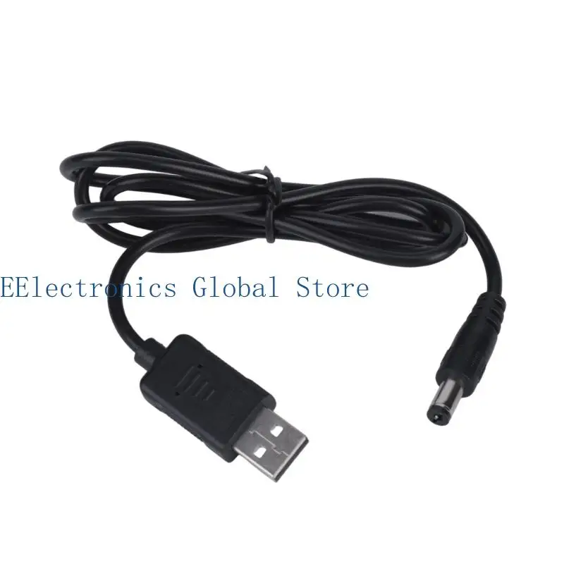 462B Round Power End Cable with USB 5V to 12V Output, Center Positive Polarity, Two Included Size Sleeves for Small Fan, LED