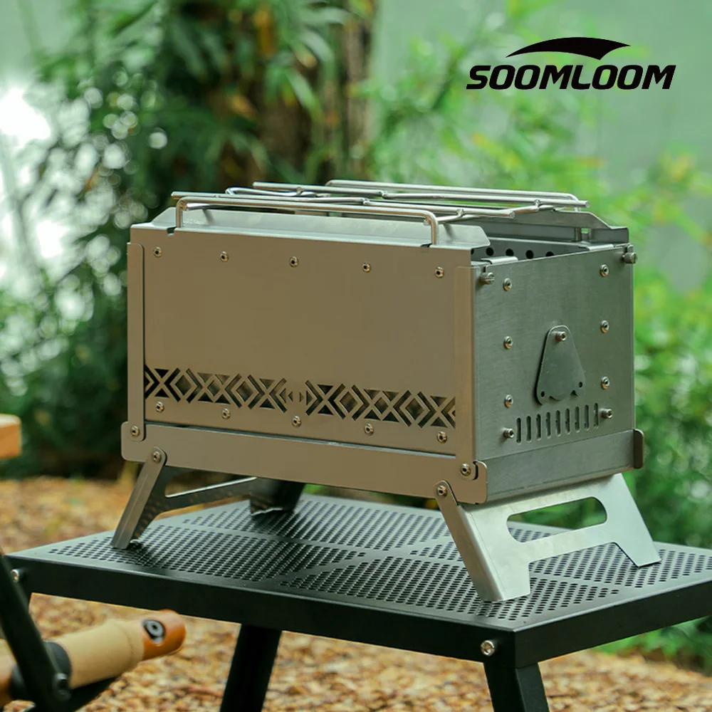 Soom loom Edelstahl Feuerstelle Sekundär ofen faltbarer Holzofen Grill Grill im Freien Lagerfeuer zum Kochen Grill Heizung