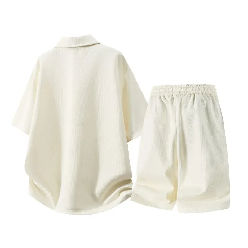 Afbeelding 5: Heren zomer casual geribbelde shorts met trekkoord, comfortabel voor dagelijks gebruik