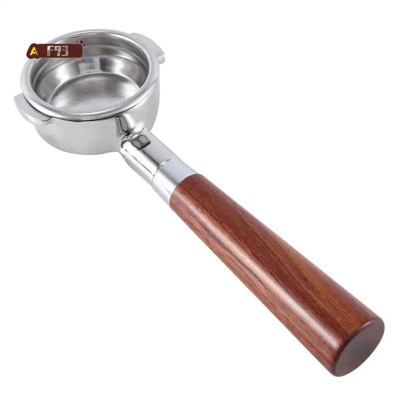 AF93-58MM ماكينة القهوة ذات الأذن المزدوجة بدون قاع حامل مرشح Portafilter E61 ملحق مقبض خشبي