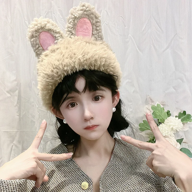 Autumn and winter new three-dimensional rabbit ear woolen hat for women sweet and versatile with a knitted and thickened s1