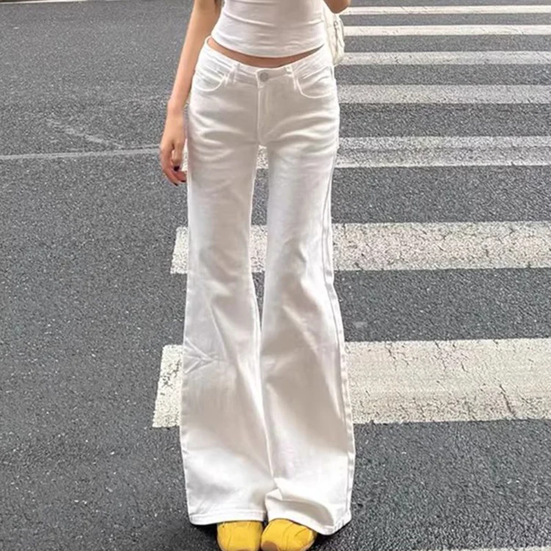 

Корейские модные белые джинсы с высокой талией для женщин, уличная одежда для похудения, расклешенные джинсовые брюки, женские винтажные свободные брюки, женские
