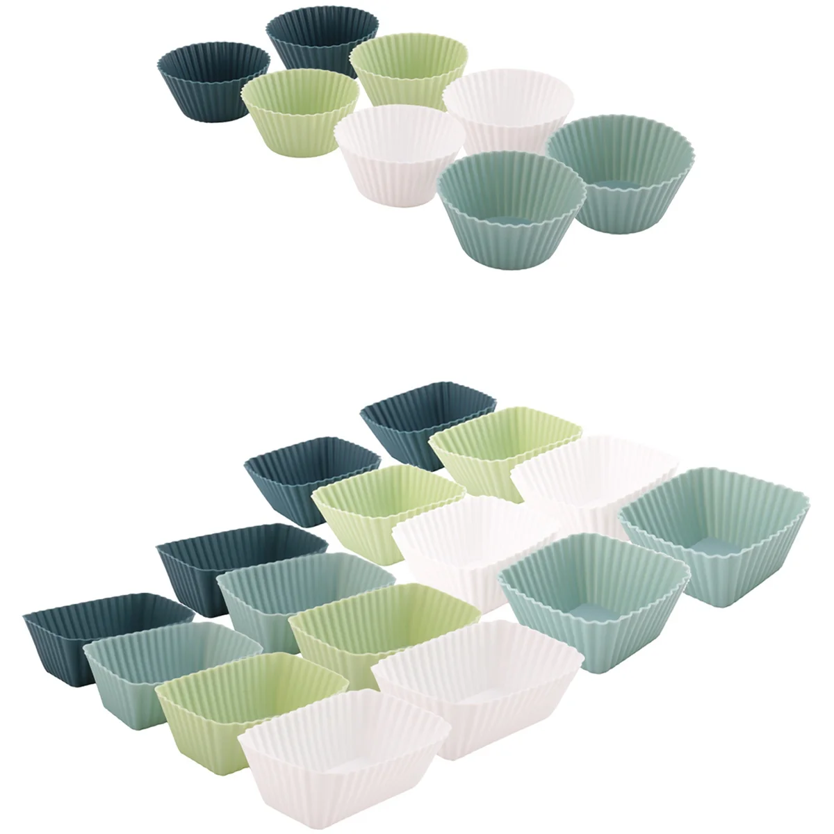 

Reliable Silicone Cupcake Liners, 24Pack Reusable Baking Cups, 3 Shapes Muffin Liners Pastry Cake Molds, Lunch Box Dividers