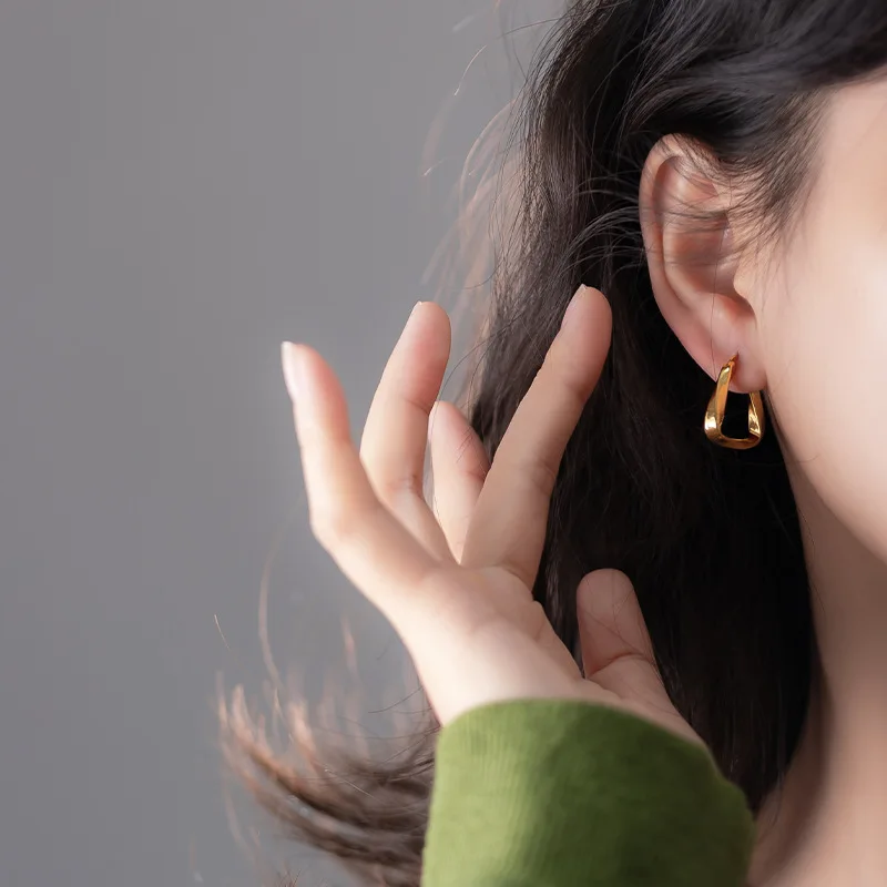 Cynlo Jewelry Luxury 24K 9999 Pure Gold real gold French Fashionable High-end Irregular Stud  Mobius Earrings