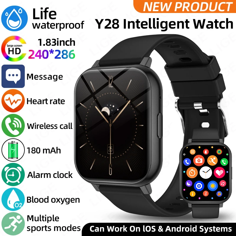 

LIGE Men Smart Watch Bluetooth Call Heart Rate Sleep Monitor AI Voice Alarm Clock IP68 Waterproof Music Control Smartwatch Women