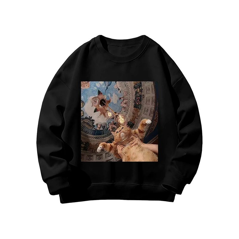 Hoodies Frauen Katze Ölgemälde Gedruckt Lustige Grafik Pullover Sweatshirts Langarm Casual Schwarz Tops Harajuku Kleidung 2025