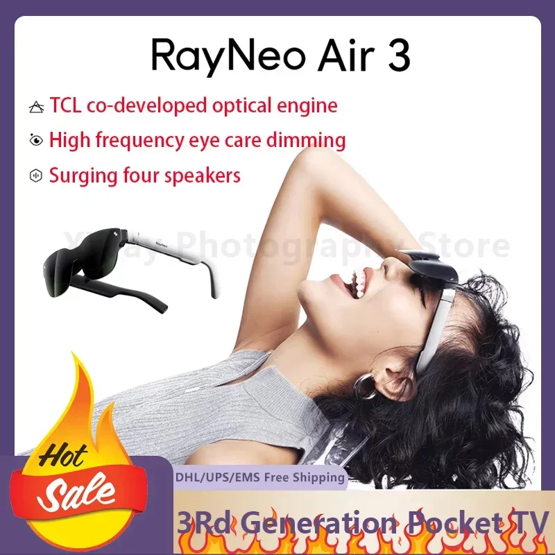 

RayNeo Air 3s Glasses Pocket TV Watch Google TV Hulu YouTube HD View For iPhone 15/16 Spatial Videos 201" Screen 650 Nits Privat