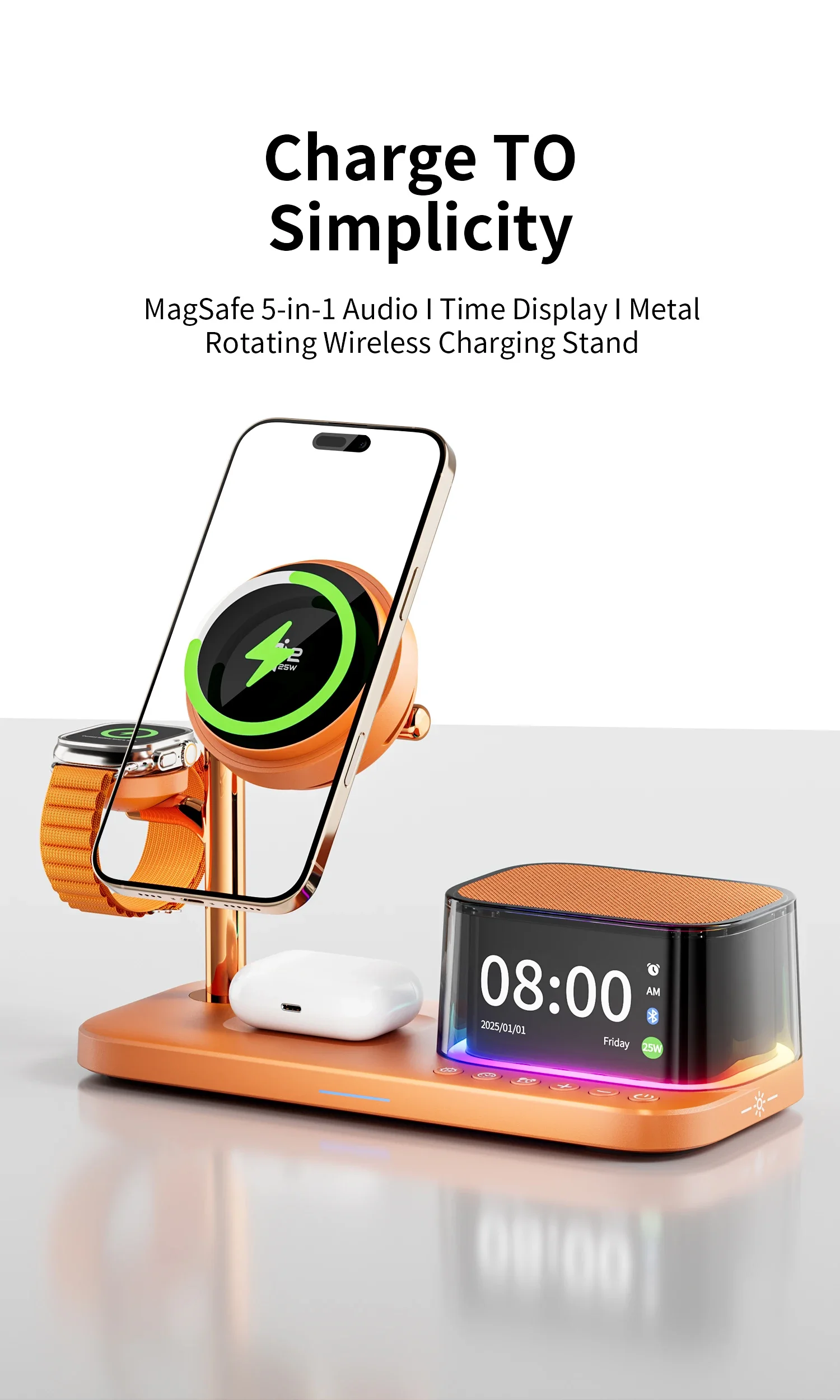 Qi2 25W ICE-Kühlung Magnetisches Kabelloses Ladegerät Bluetooth-Lautsprecher für iPhone 17 Samsung S26 Apple Galaxy Watch 2-8 Schnelles Laden – Detail 2