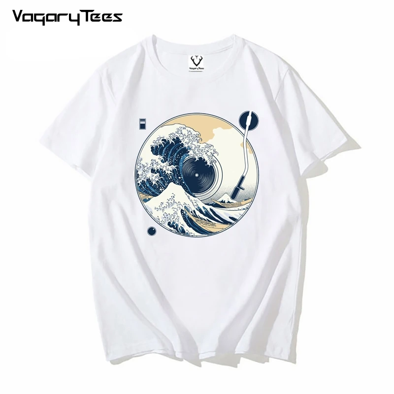 Summer Men Fashion The Great Wave off Sound Print Short Sleeve Popular Sound Design Tops Novelty unisex streetwear