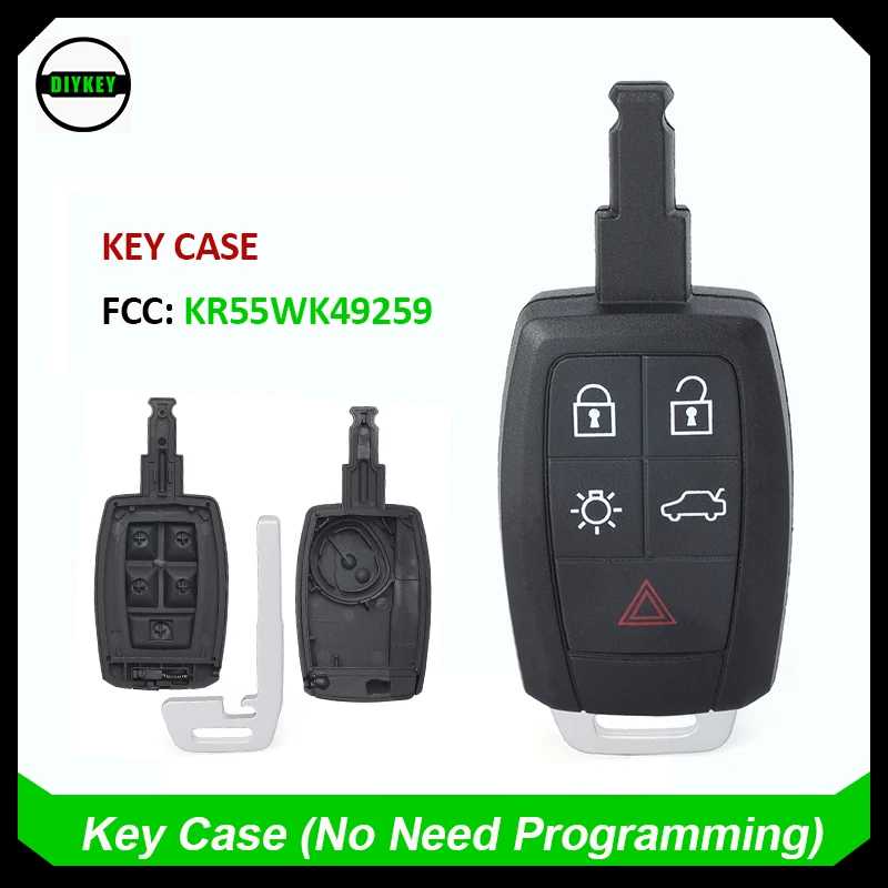 DIYKEY  for Volvo C30 S40 V50 C70 - 2004 - 2013 Replacement 4+1 5 Button Remote Car Key Shell Case Fob FCC ID: KR55WK49259