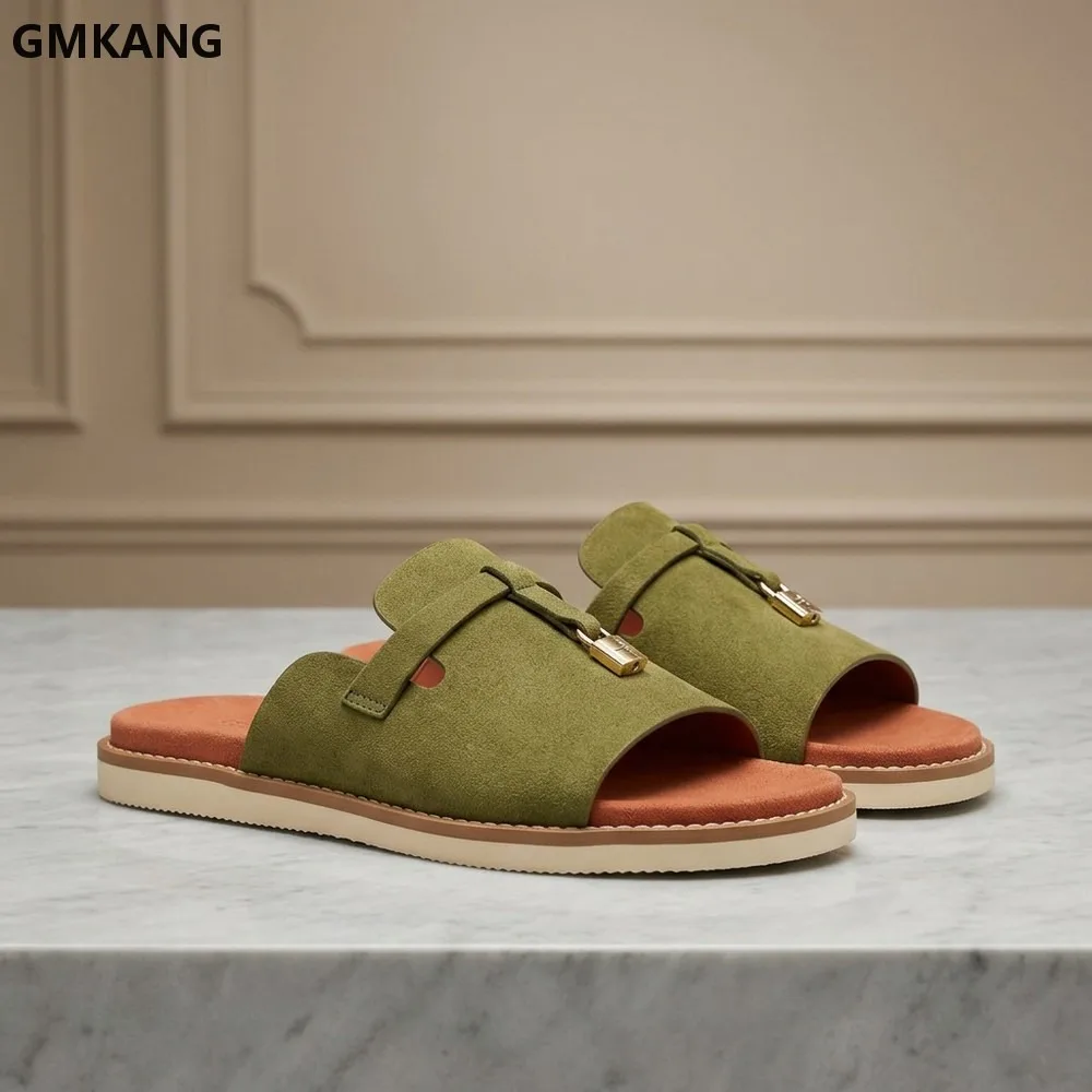 Handmade Leather Sandals for Men Summer Walking Slides Non-Slip Sole Casual Beach Shoes Comfortable Outdoor Footwear