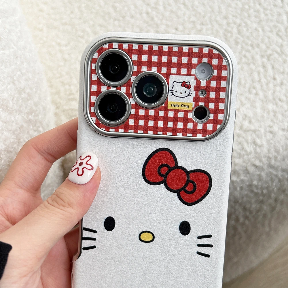 Cute Cartoon Sanrio Hello Kittty bow Lens Protection Phone Case For iPhone 17 16 15 14 13 Pro Max Shockproof Hard Leather Cover - view 5