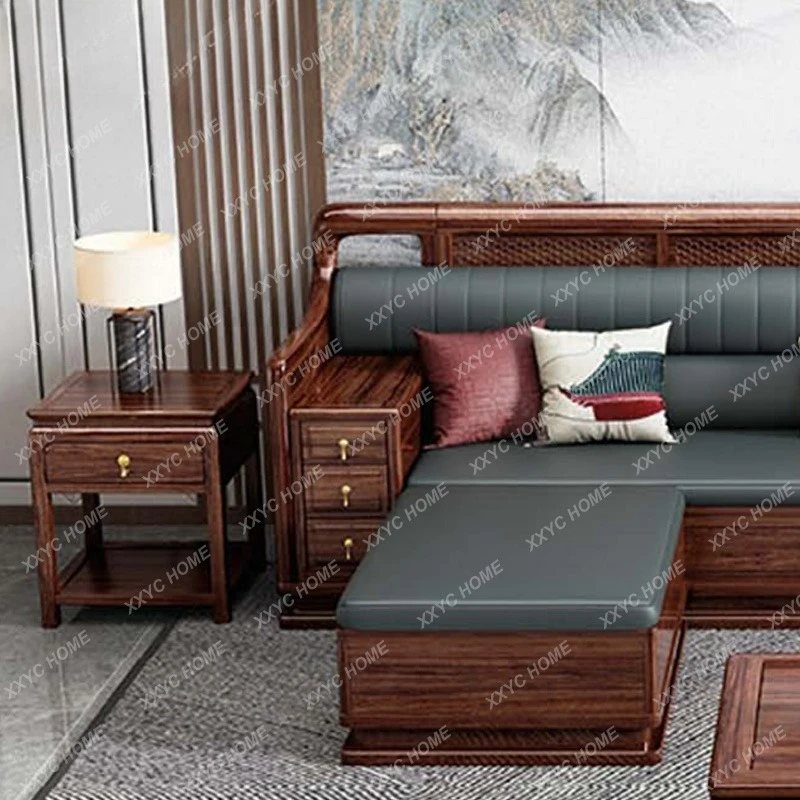 

S1saa New Chinese style black gold wood solid wood sofa living room home high-end villa classical