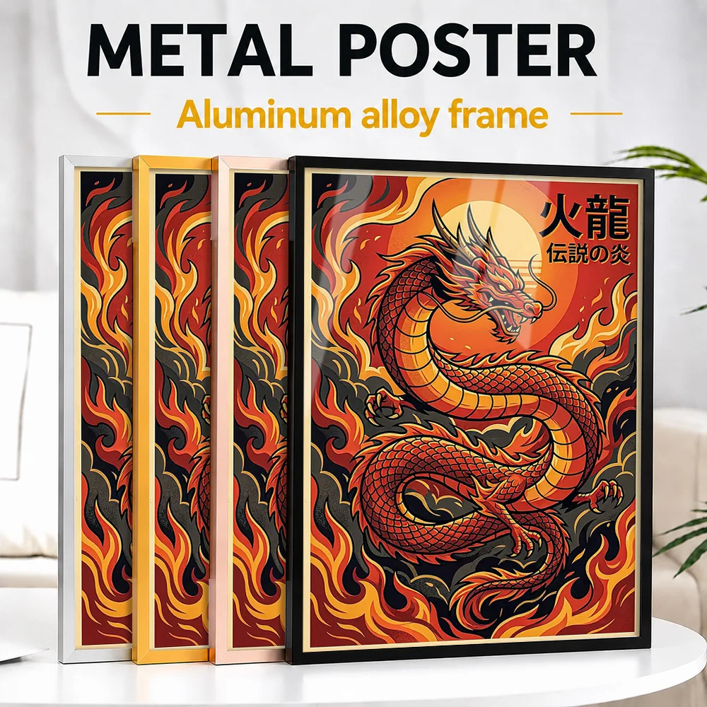 Fiery Dragon Legend Framed Aluminum Metal Poster Customized Mythic Fantasy Tribute Wall Art Made For Gamers Styling Game Room