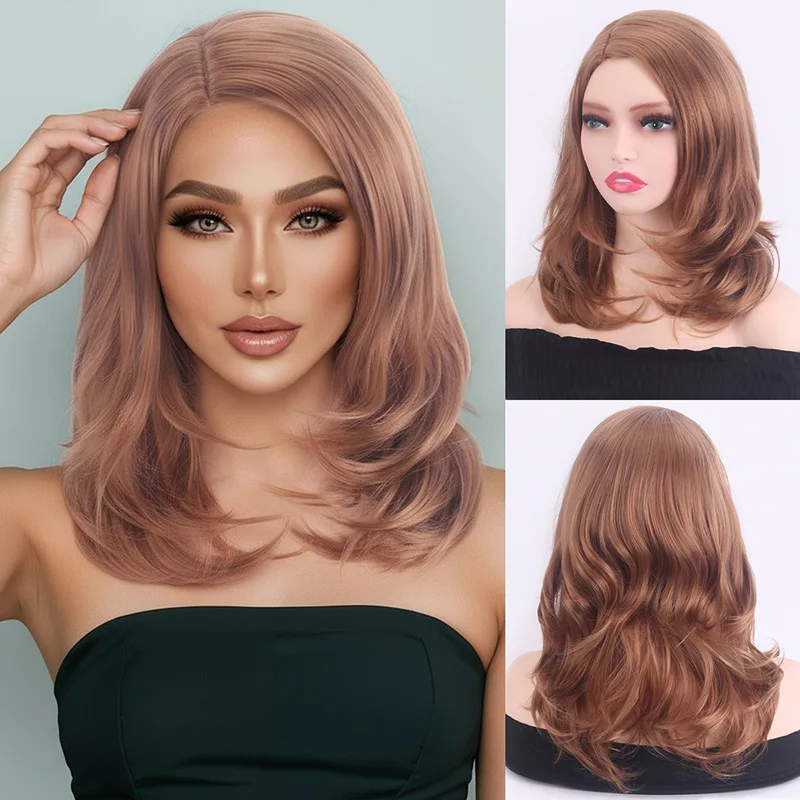 New Foreign Trade Wig Women's Short Hair Fluffy Natural Inner Buckle Shawl Curly Hair Mid Split No Hairpin