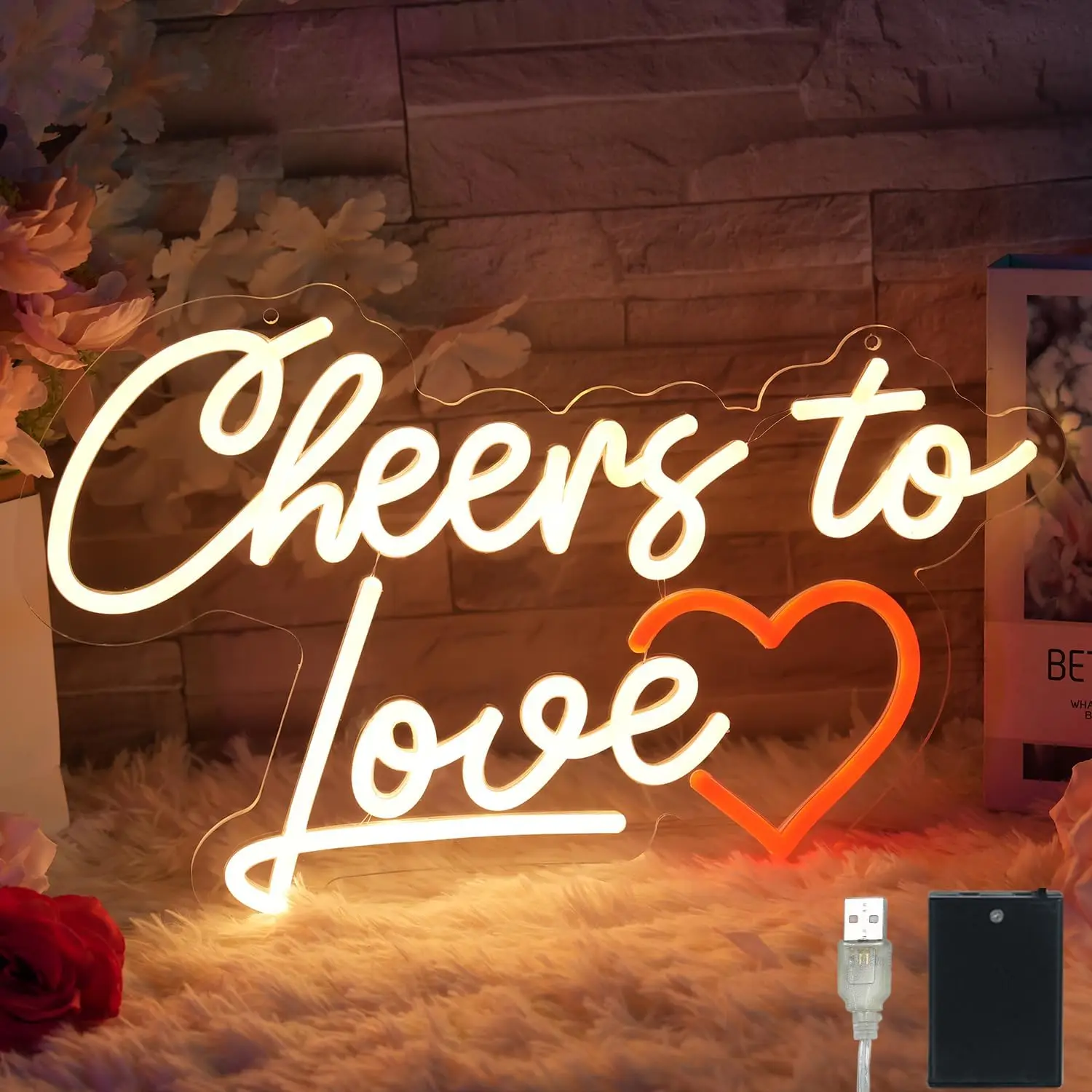 

Cheers To Love Neon Sign USB Dimmable LED Neon Light Sign for Engagement Wedding Backdrop Home Bar Party Bedroom Wall Decor Gift