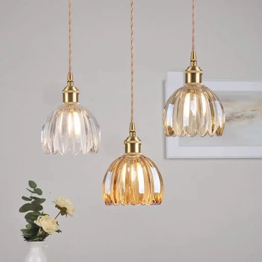 

Modern Nordic light luxury bedroom bedside lamp living room background wall Japanese brass famous art glass chandelier