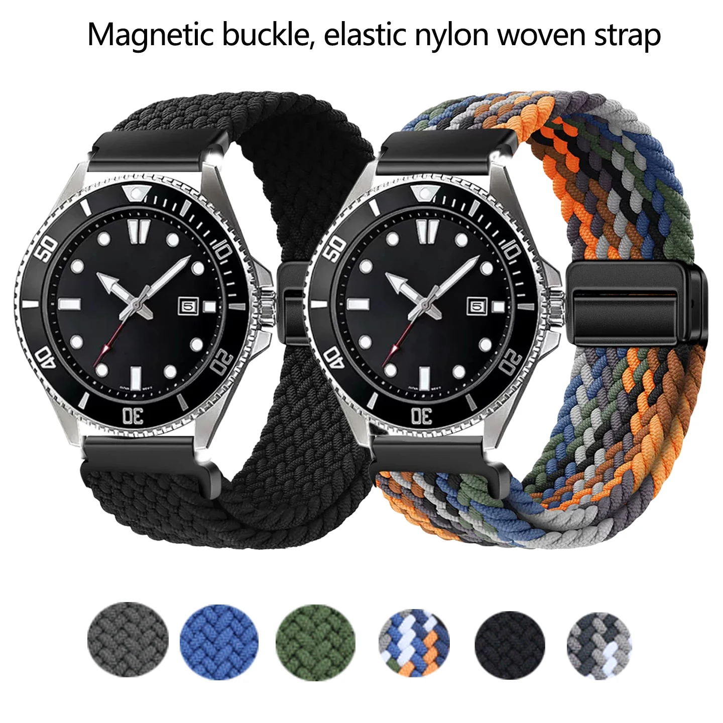 22mm Nylon Braided Strap for Casio Swordfish Watch MDN-106/107 Elasticity Strap MTP-1374/1375 MTP-VD01 Magnetic buckle watchband