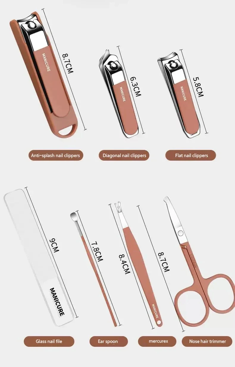 Komplettes 7-teiliges Anti-Spritz-Schutz-Set: Nagelknipser-Set mit Maniküre-Clippers für die Handpflege – Detail 7